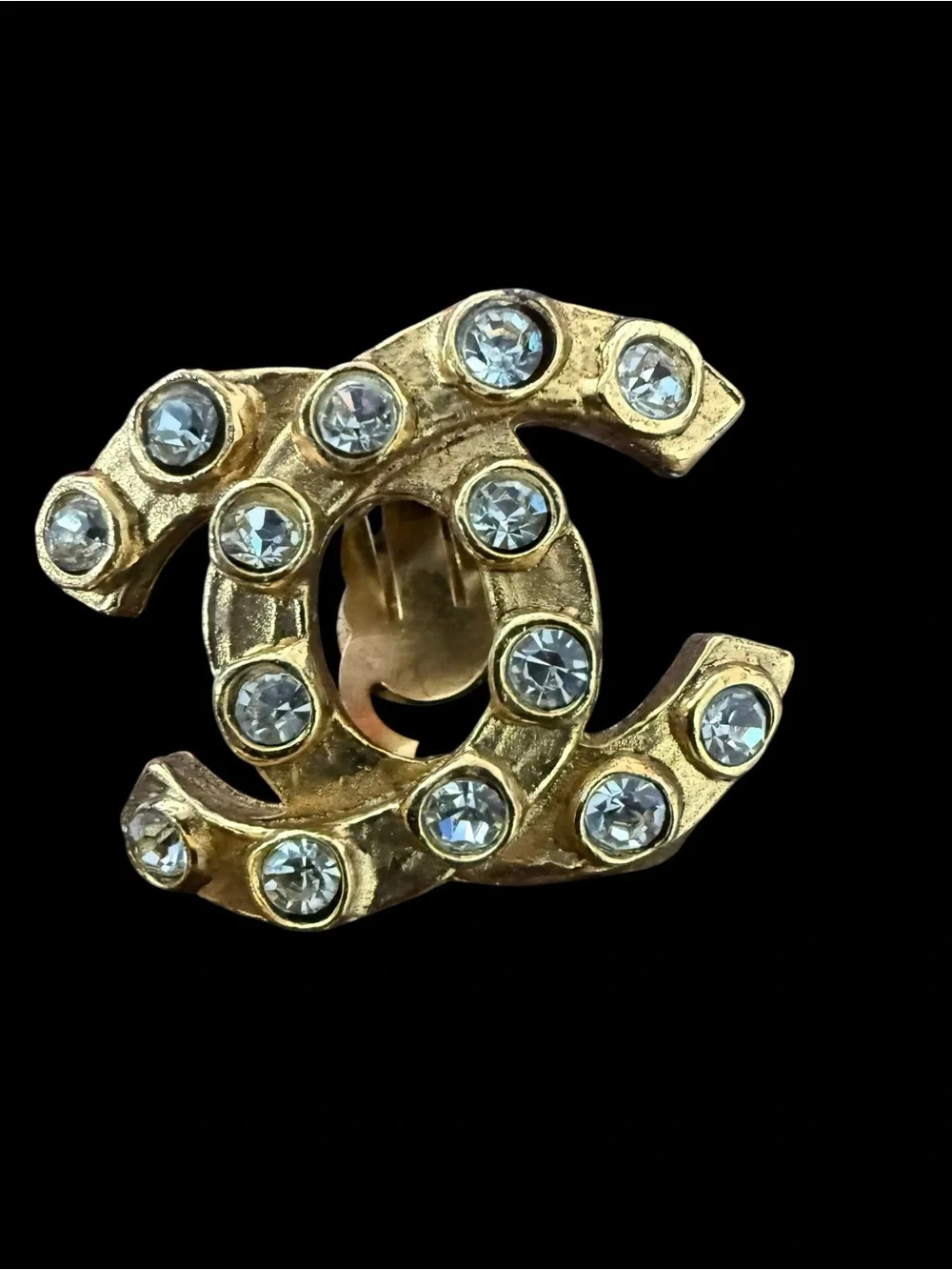 Chanel Vintage Gold-Tone Crystal CC Clip-On Earrings